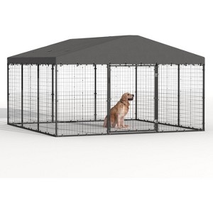 ALAULM Large Dog Kennel Outdoor Heavy Duty Dog Crate, Metal Frame Dog Fence w Secure Double-Lock Design, Easy Assembly, Weatherproof UV-Resistant Roof - 1 of 4