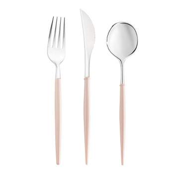 Smarty Had A Party Silver with Pink Handle Moderno Disposable Plastic Cutlery Set - 20 Spoons, 20 Forks and 20 Knives (240 Guests)