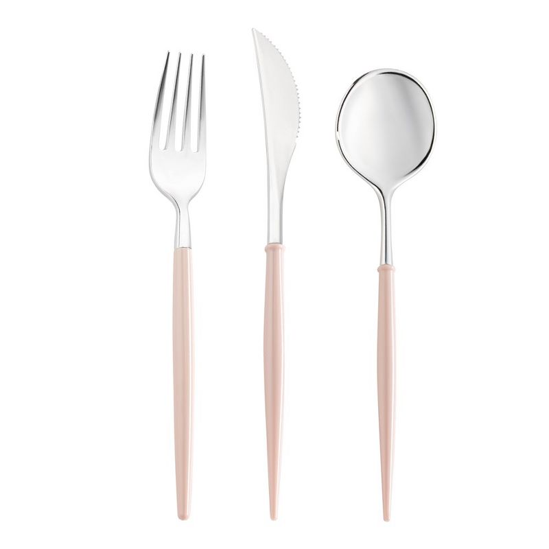 Smarty Had A Party Silver with Pink Handle Moderno Disposable Plastic Cutlery Set - 20 Spoons, 20 Forks and 20 Knives (240 Guests), 1 of 2