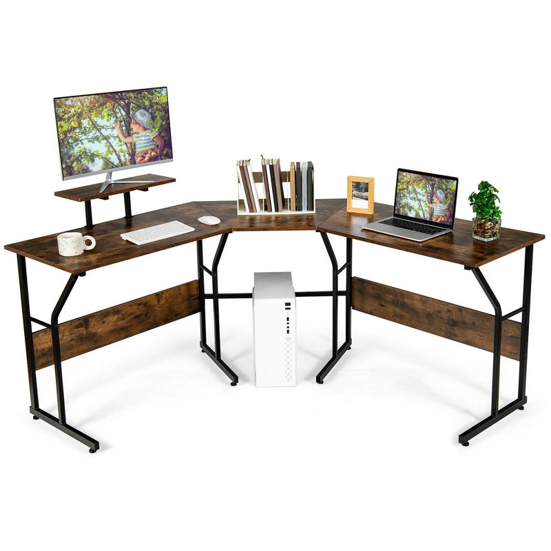 Costway 88.5'' L Shaped Reversible Computer Desk 2 Person Long Table Monitor Stand, 1 of 11