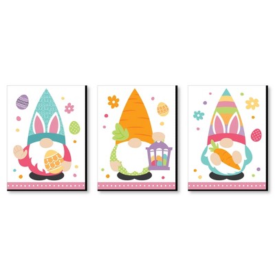 Big Dot of Happiness Easter Gnomes - Spring Bunny Wall Art and Kids Room Decor - 7.5 x 10 inches - Set of 3 Prints