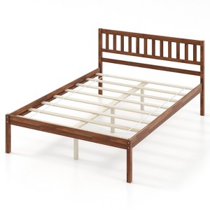 Infans Full Platform Bed with Headboard Solid Wood Leg Mattress Foundation Walnut - 1 of 4