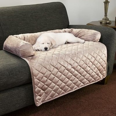 PETMAKERCouch Cover for Dogs - 35x35 Pet Furniture Protector with Memory Foam Neck Bolster, Quilted Fabric, and Water-Resistant Base Layer by (Beige