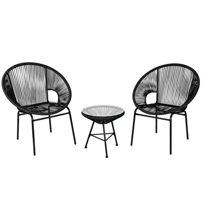 Tangkula 3 PCS Patio Furniture Set Outdoor PE Chairs & Table Set for Yard Poolside Garden Turquoise/Black