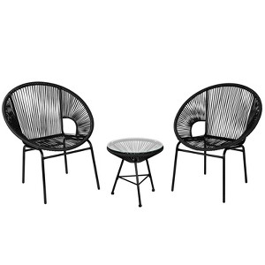 Tangkula 3 PCS Patio Furniture Set Outdoor PE Chairs & Table Set for Yard Poolside Garden Turquoise/Black - 1 of 4