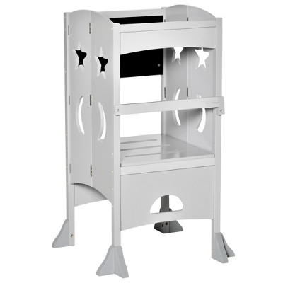 Compact Foldable Wooden Step Stool with Detachable Chalkboard