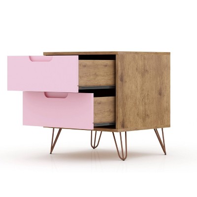 Natural and Rose Pink Hairpin Leg Dresser and Nightstand Set