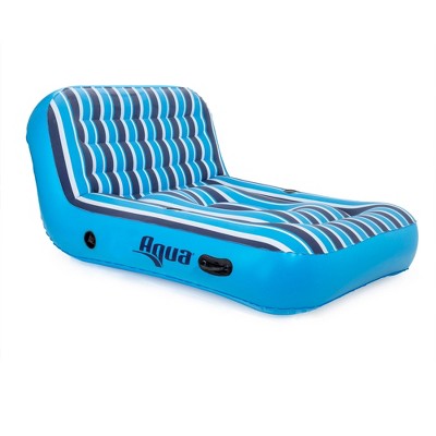 Aqua Blue and White Striped Inflatable Pool Lounger