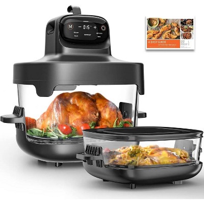 ZAFRO 5-in-1 Portable Glass Air Fryer, 2.6QT & 4.7QT Dual Glass Containers with Lids, 85% Less Oil, Crisp, Keep Warm- Freezer & Dishwasher Safe
