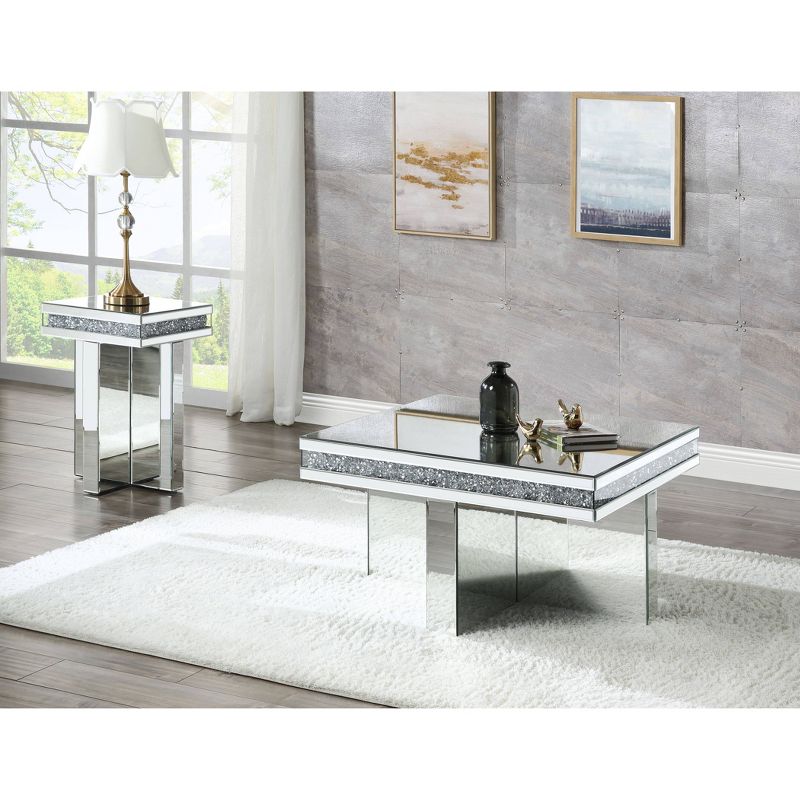 32&#34; Noralie Coffee Table Mirrored/Faux Diamonds White - Acme Furniture, 4 of 5