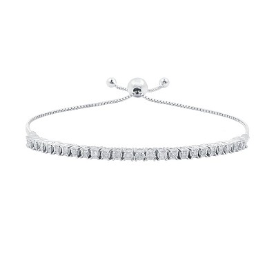GILDED 1/2 Cttw Natural Diamond Bolo Bracelets for Women | Sterling Silver Bracelet | Fine Jewelry for Her | Timeless Design | Gift Box Included