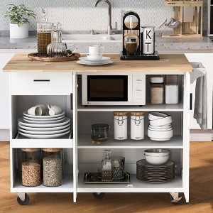 Okak Kitchen Island with Foldable Counter Top and Slide-Out Shelf, Kitchen Island On Wheels with Towel Rack and Drawer for Kitchen - 1 of 4