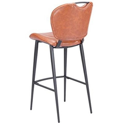 Vintage Brown Leather and Metal Contemporary Bar Stool