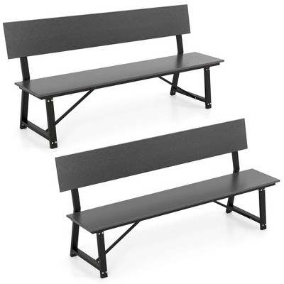 Costway 1/2 PCS 4-Person Bench with All-Weather HDPE Seat & Back Heavy-Duty Metal Support Grey