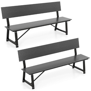 Costway 1/2 PCS 4-Person Bench with All-Weather HDPE Seat & Back Heavy-Duty Metal Support Grey - 1 of 4