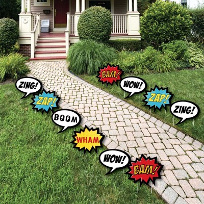 Big Dot of Happiness Bam Superhero - Comic Book Lawn Decorations - Outdoor Baby Shower or Birthday Party Yard Decorations - 10 Piece