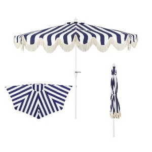 JONATHAN Y Beverly 9 ft. Designer Classic Scalloped Fringe Half Market Patio Umbrella with Crank, Push Button Tilt and UV Protection - 1 of 4