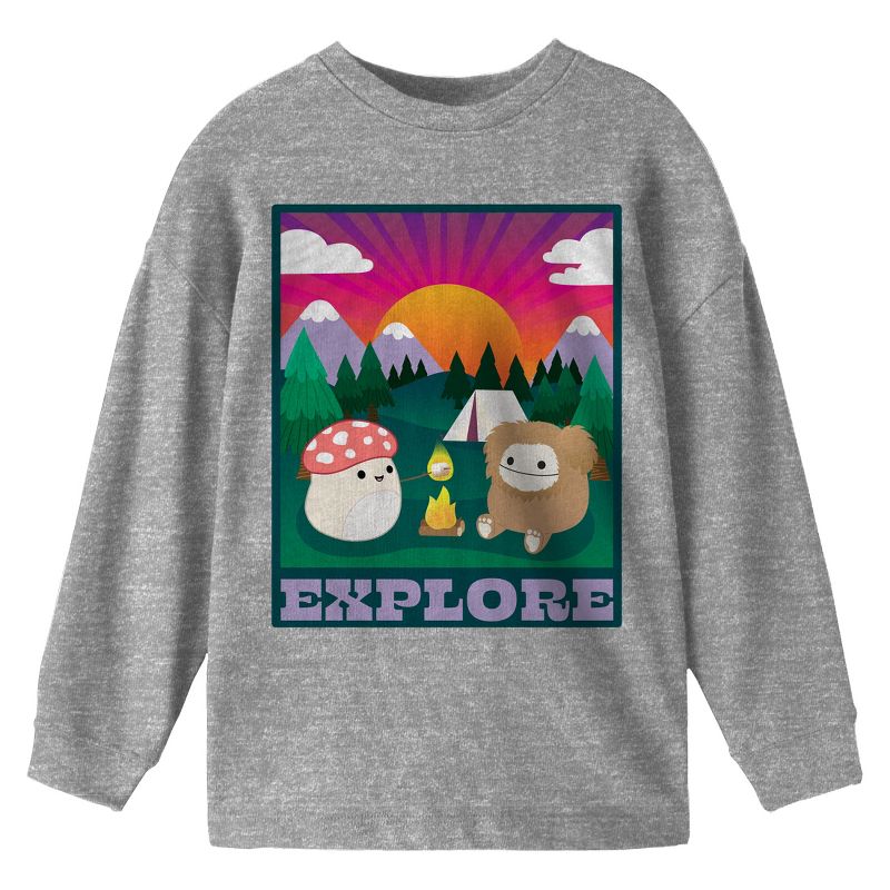 Squishmallows Explore Crew Neck Long Sleeve Gray Youth Tee, 1 of 3