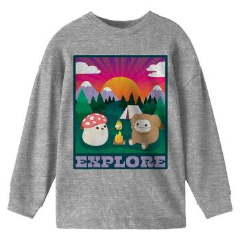 Squishmallows Explore Crew Neck Long Sleeve Gray Youth Tee