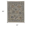 Gray and Brown Wool Oriental Hand Knotted Area Rug With Fringe - 3 of 4
