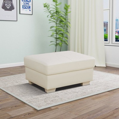 DOMETOUR 36.3" White Genuine Cow Leather Ottoman for Living Room