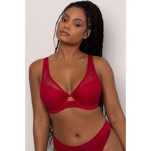 Smart & Sexy Women's Plus Size Retro Lace & Mesh Unlined Underwire Bra No  No Red 38ddd : Target
