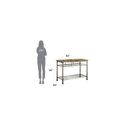 Orleans Brown Metal Frame Kitchen Island with Wood Surface