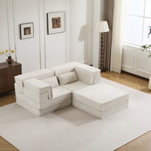 Circle Fleece Compression Mahjong Convertible L-Shaped Sectional Sofas with 1 Ottoman and No Assembly Required - 1 of 4