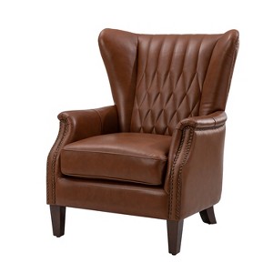 Valerius Genuine Leather Armchair with Nailhead Trims and Solid Wood Legs | HULALA HOME - 1 of 4