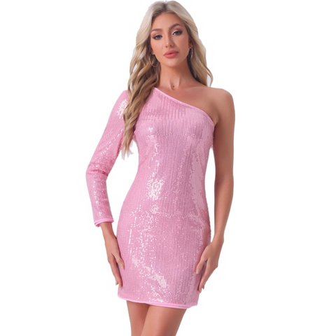 Женские платья INSPIRE CHIC Women's Sequin Sparkly One Shoulder Party Club Cocktail Dress Pink Medium