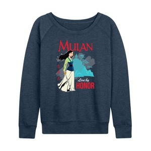Women's - Disney Princess - Mulan Live By Honor Lightweight French Terry Wide Neck Long Sleeve Shirt - 1 of 4