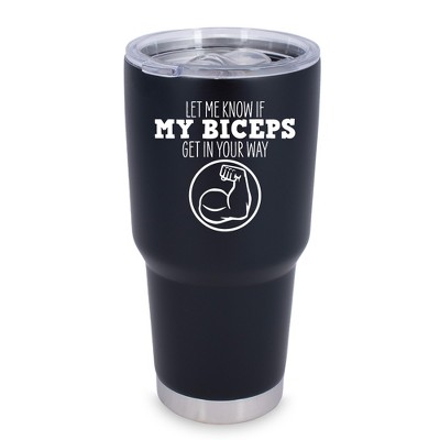 100 North 30 Ounce Stainless Steel On the Go Travel Tumbler With Push Top Lid, Biceps in Your Way Black