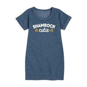 - Instant Message - St. Patrick's Day Shamrock Cuties Graphic Short Sleeve Fleece Dress - 1 of 4