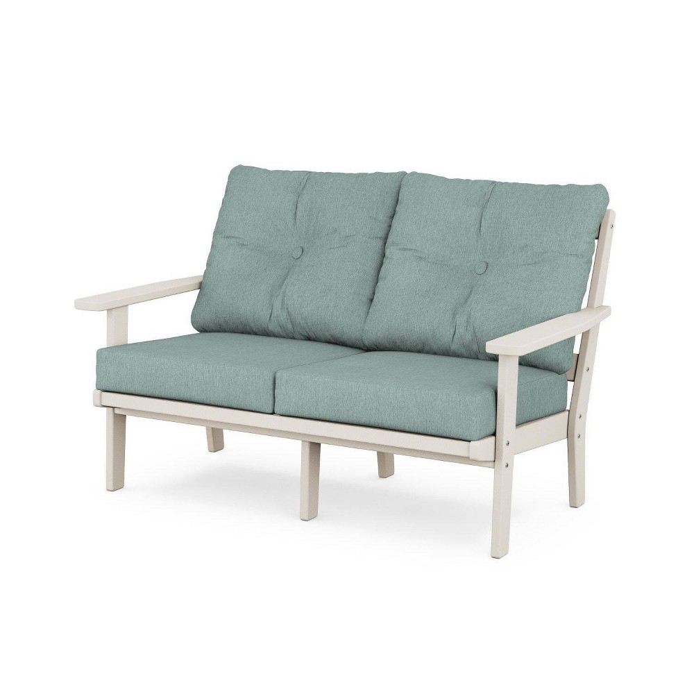 POLYWOOD Prairie Deep Seating Outdoor Patio Loveseat Sand/Glacier Spa: Durable 2-Person Sofa with Foam Cushions