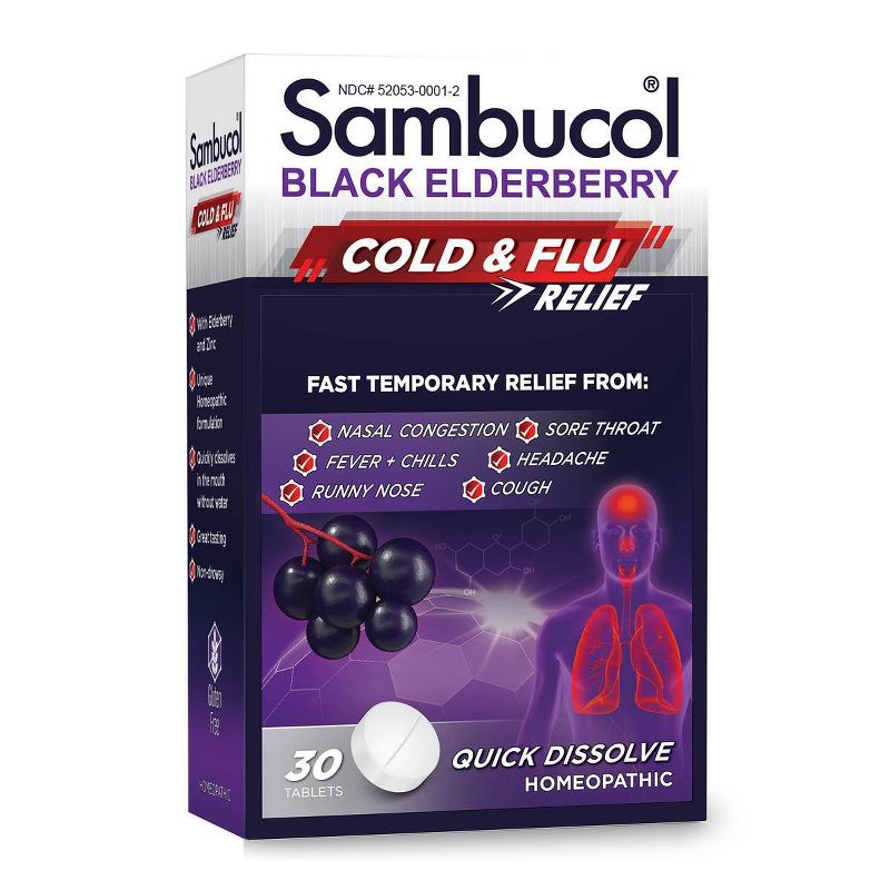 Sambucol Black Elderberry Homeopathic Cold &#38; Flu Relief Tablets - 30ct, 1 of 12
