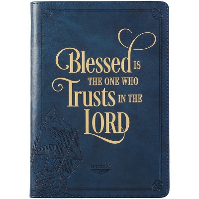 Christian Art Gifts Classic Journal Blessed Is the One Who Trusts Jer. 17:7 Inspirational Scripture Notebook, Ribbon Marker, Blue Faux Leather