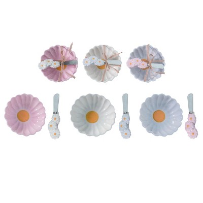 Transpac Ceramic Dip Bowl w/Spreader Gift Set of Home Decorations Set of 3 Easter