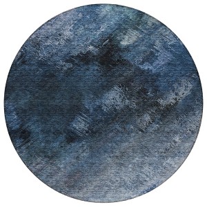 Navy Blue And Denim Blue Abstract Washable Indoor Outdoor Area Rug - 1 of 4