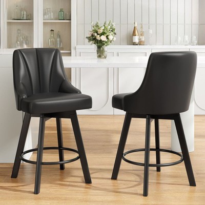 Gikpal Swivel Bar Stools with Backs, 24" Counter Height Bar Stools, Fabric Upholstered Counter Bar Stools with Solid Wood Legs for Kitchen Island