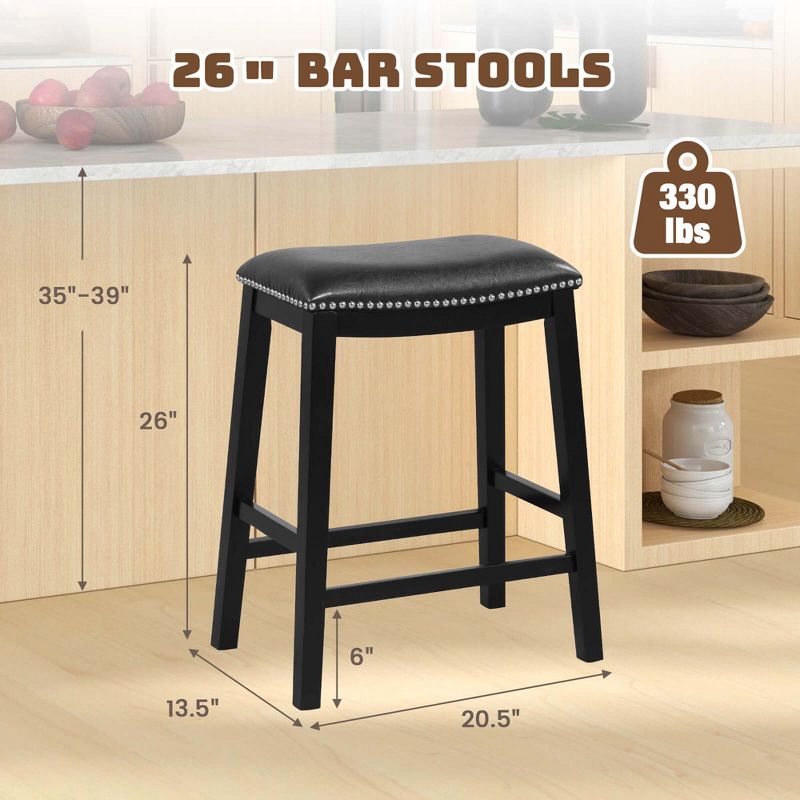 Costway 26-Inch Bar Stool Set of 2 Counter Height Saddle Stools with Upholstered Seat Brown/Black/Gray, 3 of 9