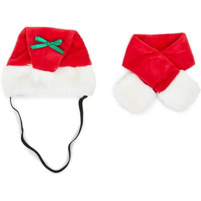 Zodaca 2 Pieces Small Cat Dog Christmas Costume, Santa Claus Hat and Scarf for Pets