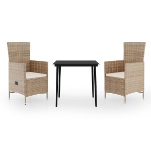 vidaXL Patio Dining Set - 3 Piece Beige 31.5" Table with Cushions - 1 of 4