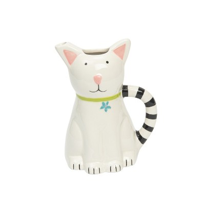 Transpac Dolomite 6.25 in. White Spring Cat Animal Themed Watering Can