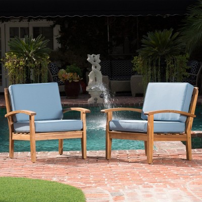 Outdoor Acacia Wood Club Chair with Water-Resistant Cushions, Deep Seating, and Sturdy Teak Finish for Patio or Backyard-Coolbibila