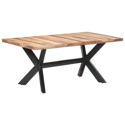 vidaXL Dining Table Honey Solid acacia wood, rubberwood, powder-coated steel