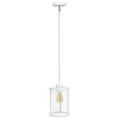 Farmhouse Chic 55" White Metal & Clear Glass Adjustable Pendant Light