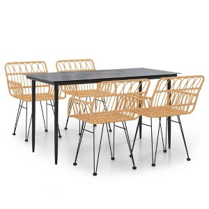 vidaXL Garden Dining Set Black Steel, Tempered Glass, Polyethylene Medium - Brown 55.1" x 27.6" x 29.1" 4 - 1 of 4