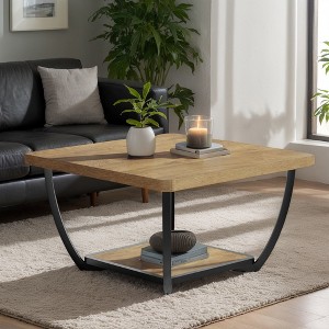 Hommoo 31.5" Square Coffee Table with Storage Shelf – Modern Two-Tier Cocktail Center - 1 of 4