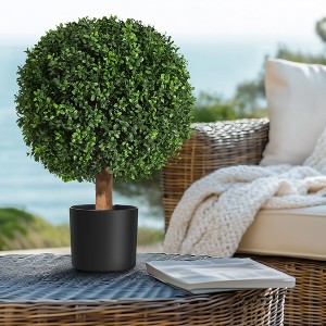 Set of 2 UV Resistant 24-Inch Artificial Boxwood Ball Trees in 6"x5" Pots - Perfect for Indoor Walkway, Entryway & Front Porch Decor必填 - 1 of 4
