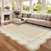 Washable Scalloped Living Room Rugs, Modern Floral Print Area Rug for Bedroom Dining Room, Non Slip Home Decor Carpet - 2 of 4